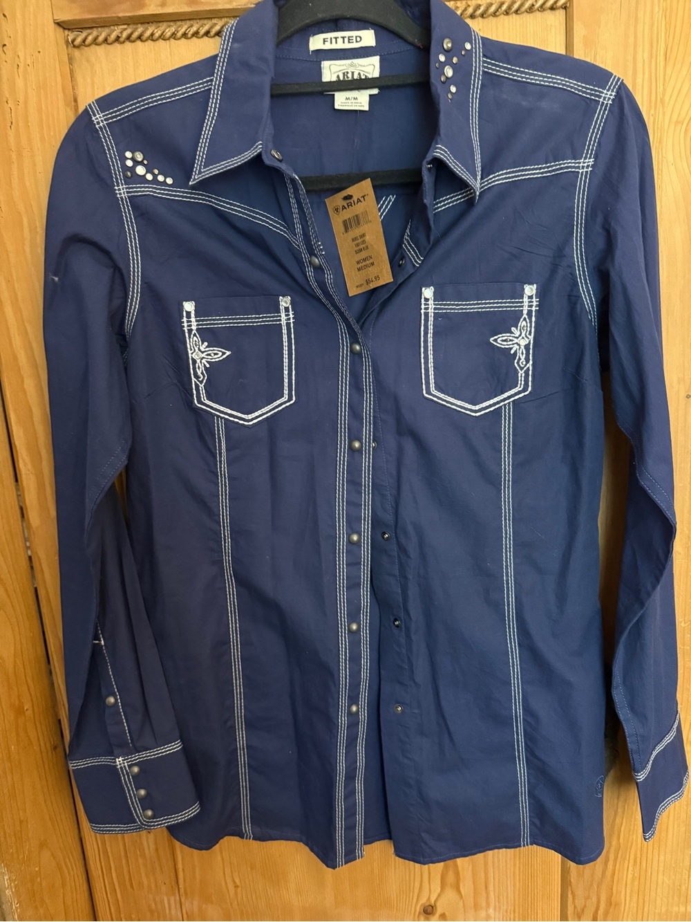 Ariat Navy Long-Sleeve Western Snap Shirt with White Stitching